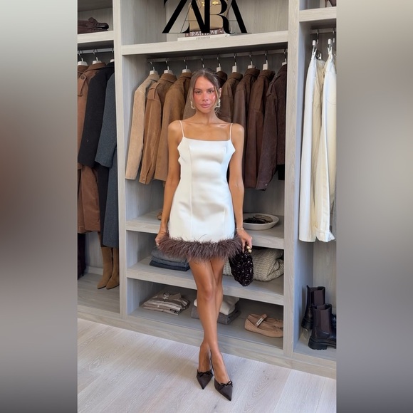 ZARA FEATHER SATIN EFFECT DRESS - Picture 3 of 17